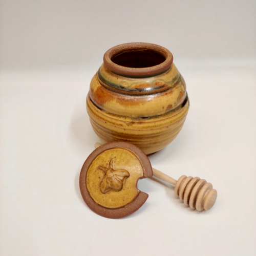 #221156 Honey Pot with Dip Stick  Yelllow/Tan/Moss $16 at Hunter Wolff Gallery